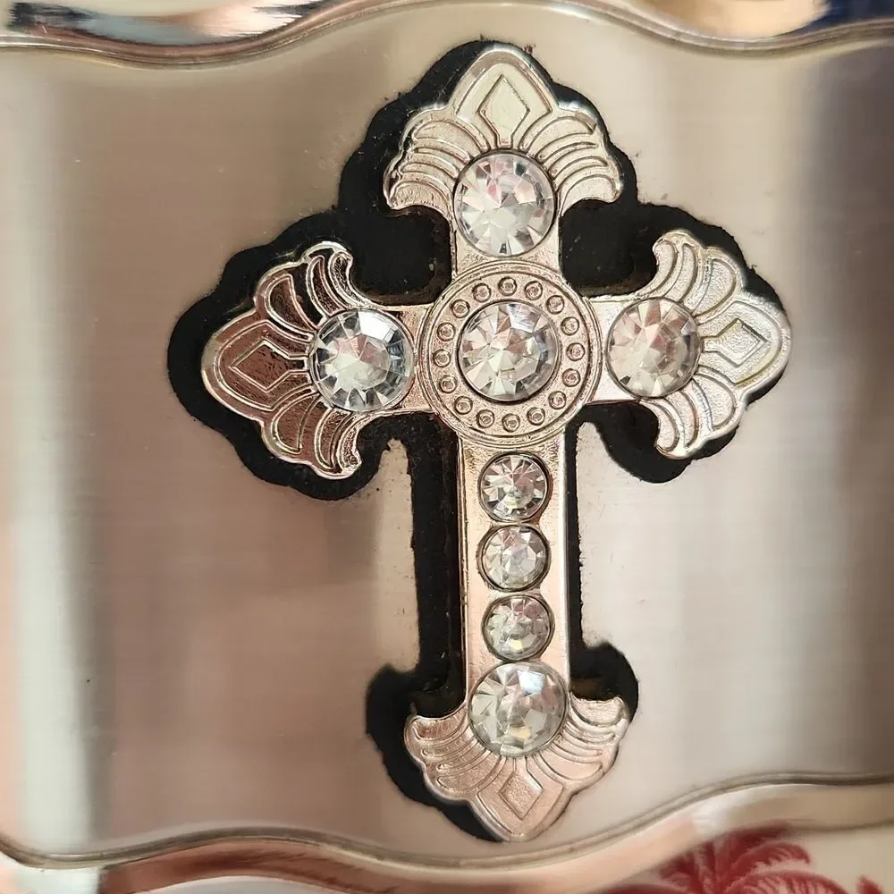 Crucifix Cross Jeweled Silver Belt Buckle NEW